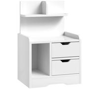 HOMCOM Table de chevet pour chambre avec 2 tiroirs et étagères de rangement, Chevet moderne en bois, Blanc brillant