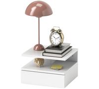 HOMCOM Table de Chevet Suspendue pour Chambre à Coucher avec Tiroir et Étagère en Bois, 35x32x22.5cm, Blanc