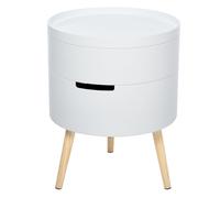 HOMCOM Table de chevet - table basse avec 2 compartiments de rangement - plateau MDF - dim. Ø 38 x 48 cm - blanc