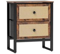 HOMCOM Table de Chevet, Table d'appoint avec 2 tiroirs en rotin, Table de Chevet avec Rangement et Pieds en Acier pour Chambre à Coucher, Salon, Marron Rustique