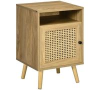 HomCom – Table de chevet vintage avec placard porte cannage et niche 39×35×60 cm naturel