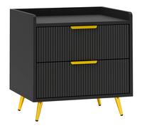 HOMCOM Table de chevet, table de nuit avec 2 tiroirs rainurés, pieds en métal dorés, 50 x 40 x 50 cm, noir