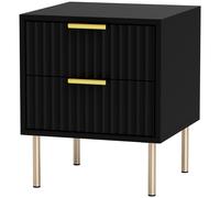 HOMCOM Table de chevet, table de nuit cannelée avec 2 tiroirs et pieds en acier, pour chambre à coucher, salon, noir
