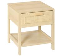 HOMCOM Table de chevet table de nuit design cosy naturel avec façade de tiroir en cannage de rotin dim. 40L x 40l x 48H cm bois clair