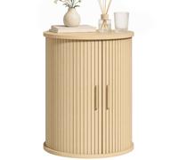 HOMCOM Table de Chevet Table de Nuit Ronde Cannelée 40 x 40 x 50 cm Chêne | avec Porte Coulissante, Chevet de Lit, pour Chambre à Coucher, Salon