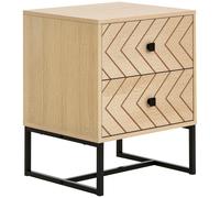 HOMCOM Table de Chevet Table de Nuit Style Graphique 48L x 39,5l x 60H cm 2 tiroirs métal Noir Panneaux Particules MDF Imitation Bois Clair
