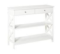 HOMCOM Table de console meuble console table d'entrée style néo-rétro 2 tiroirs 2 étagères dim. 100L x 30.5l x 80H cm en bois Blanc
