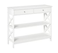 HOMCOM Table de Console Néo-Rétro 2 Tiroirs 100L x 30.5l x 80H cm Blanc | Table d'Entrée, 2 Étagères, MDF