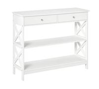 HOMCOM Table de console meuble console table d'entrée style néo-rétro 2 tiroirs 2 étagères dim. 100L x 30.5l x 80H cm en bois Blanc