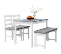 HOMCOM Groupe de sièges, Ensemble de table à manger 4 pièces, 1 Table, 1 Banc, 2 Chaises, Gris + Blanc