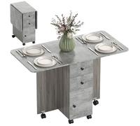 HOMCOM Table de cuisine pliable table à manger pliante 2 plateaux rabattables avec 2 tiroirs 1 placard et 1 étagère de rangement 120 x 60 x 76,5 cm - gris