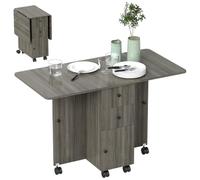 HomCom Table de cuisine pliante 2 plateaux, 2 tiroirs, placard, étagère 120x60x76,5 cm Gris foncé