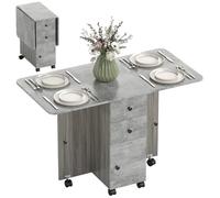 HomCom Table pliante de cuisine 2 plateaux, 2 tiroirs, placard, étagère – gris