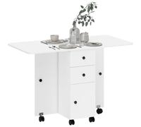 HOMCOM Table de cuisine pliable – 2 plateaux rabattables, 2 tiroirs, placard, étagère – Blanc