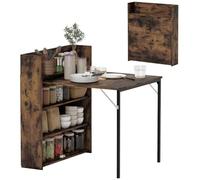 HOMCOM Table de Cuisine Pliable 80x90x93 cm Marron Rustique | Table pliante pour 3, avec 4 étagères, table de salle à manger moderne, pour petits espaces, cuisine