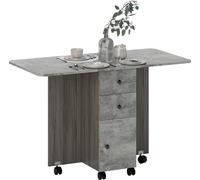 HOMCOM Table de cuisine pliable table à manger pliante 2 plateaux rabattables avec 2 tiroirs 1 placard et 1 étagère de rangement 120 x 60 x 76,5 cm - gris