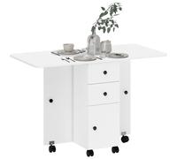 HOMCOM Table de cuisine pliable – 2 plateaux rabattables, 2 tiroirs, placard, étagère – Blanc