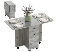 HOMCOM Table de cuisine pliable table à manger pliante 2 plateaux rabattables avec 2 tiroirs 1 placard et 1 étagère de rangement 120 x 60 x 76,5 cm - gris