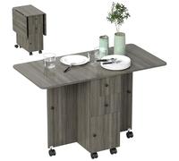 HOMCOM Table de Cuisine Pliable Table à Manger Pliante 2 Plateaux rabattables avec 2 tiroirs 1 Placard et 1 étagère de Rangement 120 x 60 x 76,5 cm - Gris foncé