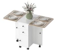 HOMCOM Table de cuisine pliable table à manger pliante 2 plateaux rabattables avec 2 tiroirs 1 placard blanc et chêne