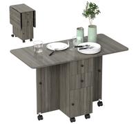HomCom Table de cuisine pliante 2 plateaux, 2 tiroirs, placard, étagère 120x60x76,5 cm Gris foncé