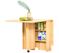 Homcom Table de Cuisine Salon Pliable Mobile sur Roulettes 2 Étagères Intégrées Panneaux de Particule Coloris Chêne