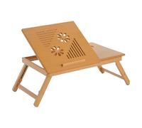 HOMCOM Table de lit Plateau pour ordinateur bambou inclinable pliable réglable tiroir Naturel
