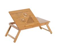 HOMCOM Table de lit plateau pour ordinateur en bois de bambou plateau inclinable pliable réglable en hauteur naturel