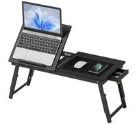 HOMCOM Table de Lit Pliable et Réglable 83,5l x 33P x 23,5-34H cm Noir | Plateau pour Ordinateur Portable, Plateau Inclinable, Tiroir, Bureau de Lit en Bambou