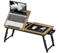 HOMCOM Table de lit Pliable et réglable, Plateau pour Ordinateur Portable avec Plateau inclinable, tiroir, Bureau de lit en Bambou, 83,5l x 33P x 23,5-34H cm, chêne