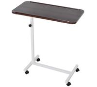 HOMCOM Table de lit réglable à roulettes Forme C Portable Marron | Bureau pour ordinateur portable, table de lit d'hôpital, salon, chambre