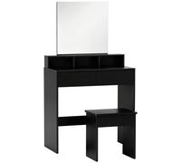 HOMCOM Table de Maquillage avec Miroir, 3 Étagères, 2 Tiroirs et Tabouret, en Bois, 75x38x135 cm, Noir