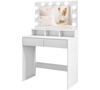 HOMCOM Table de maquillage avec miroir éclairé, tiroirs, 3 options d'éclairage, 10 ampoules, coiffeuse moderne en Blanc