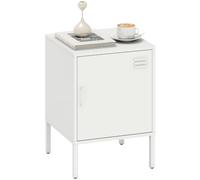 HOMCOM Table de Nuit avec Serrure magnétique Blanche 40x40x56cm | Table latérale en acier avec étagère réglable, cadre en acier, table de nuit industrielle, chambre, salon