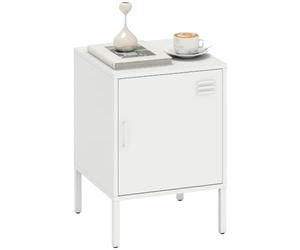 HOMCOM Table de nuit avec serrure magnétique Blanche 40x40x56cm | Table latérale en acier avec étagère réglable, cadre en acier, table de nuit industrielle, chambre, salon