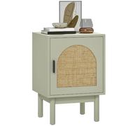HOMCOM Table de Nuit rotin, étagère réglable, Bois Massif, Vert Clair | Cabinet de chevet boho, table d'appoint, pour salon, chambre.