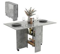 HOMCOM Table de salle à manger pliante avec roulettes à frein pour 4 à 6 personnes, bureau refermable avec étagères, pour salon, 140 x 80 x 74 cm, gris ciment