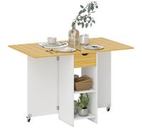 HOMCOM Table de Salle à Manger Pliante pour 2-4 Personnes avec 2 Rallonges, Tiroir et Étagères, Chêne