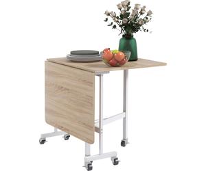 HOMCOM Table de salle à manger, table de cuisine à roulettes, table pliante avec cadre en acier, table de salle à manger extensible pour 4-6 personnes, pour cuisine, salle à manger, chêne, 52,5-120 x 