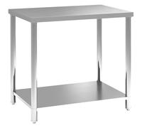 HOMCOM Table de travail à 2 étagères, établi d'atelier en acier inoxydable, plan de travail pour atelier, garage, hangar, charge 100 kg, 90 x 60 x 86 cm, argenté