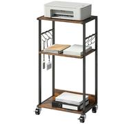 HOMCOM Table d'imprimante industrielle 3 niveaux, roues et crochets, Marron Rustique.