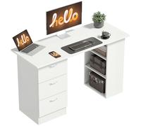 HOMCOM Table d'Ordinateur Table de Bureau avec Rangement 3 Tiroirs et 3 Compartiments 120 x 49 x 72 cm Blanc aosom france