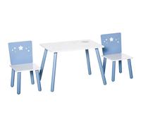 HOMCOM Table enfant avec chaise, ensemble table et 2 chaises en bois pour dessiner, jouer, étudier, bleu