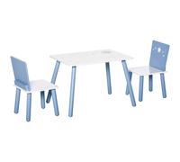 HOMCOM Table et Chaises pour Enfants, Table pour Enfants 2-4 Ans, en Bois Bleu et Blanc, Ensemble de 3 Pièces