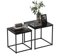 HOMCOM Table gigogne Plateau Verre trempé Cadre métal, Noir | Lot de 2 tables latérales, pour salon, chambre, bureau