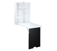 HomCom – Bureau mural pliable rabattable MDF avec étagère et tableau à craie Blanc