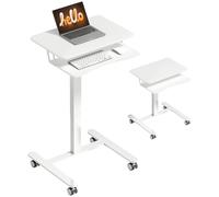 HOMCOM Table Ordinateur Portable à roulettes, Bureau Debout réglable en Hauteur 71-107cm avec Plateau pour Clavier, Table de lit Mobile, Cadre en Acier, pour canapé, Lecture ou Travail, Blanc