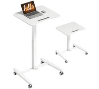 HOMCOM Table Ordinateur Portable à roulettes, Bureau Debout réglable en Hauteur 75-114cm, Plateau inclinable, butée de sécurité, Table de lit Mobile en Acier, pour canapé, Lecture ou Travail, Blanc