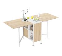 HOMCOM Table Pliable de Cuisine pour 4 per. 169x62x75cm Blanc Chêne Clair | Table à Manger, 4 Niches Intégrées, pour Petit Espace, MDF, Acier, Meubles de Cuisine
