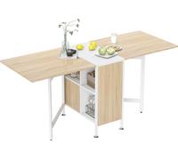 HOMCOM Table pliable de cuisine pour 4 personnes table à manger 4 niches intégrées pour petit espace dim. dépliées 169L x 62l x 75H cm MDF chêne clair acier blanc